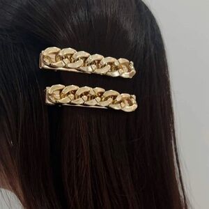 Gold Tone Chain Link Hair Clips